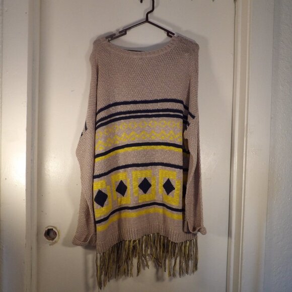 Hayden Los Angeles Tribal/Aztec Pattern Fringed Sweater Sz L - Picture 6 of 6